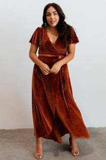 Andi Ribbed Velvet Wrap Dress | Copper ...